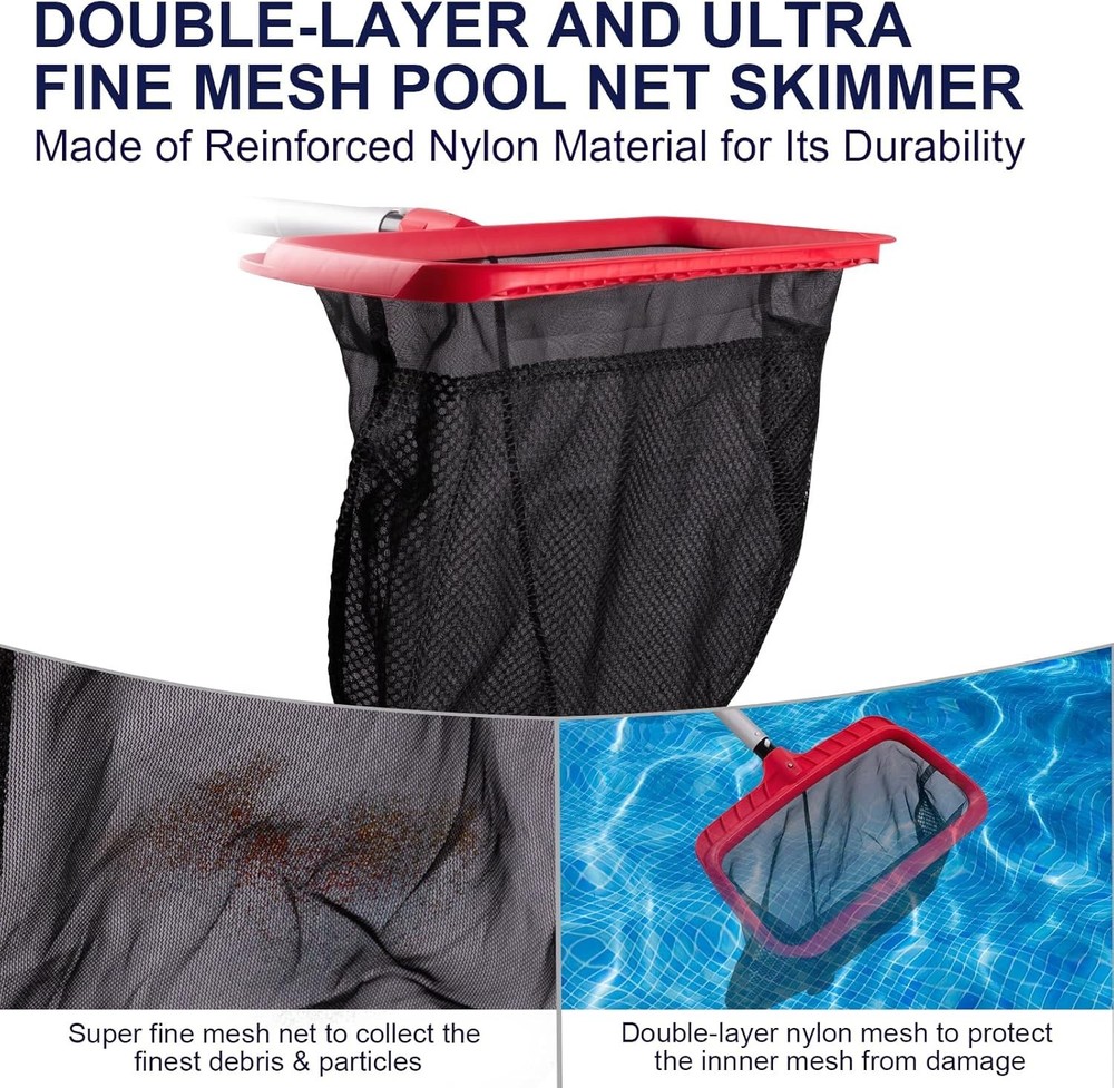 Upgraded Pool Skimmer Net with Double-Layer Bag Larger Capacity Reinforced Frame