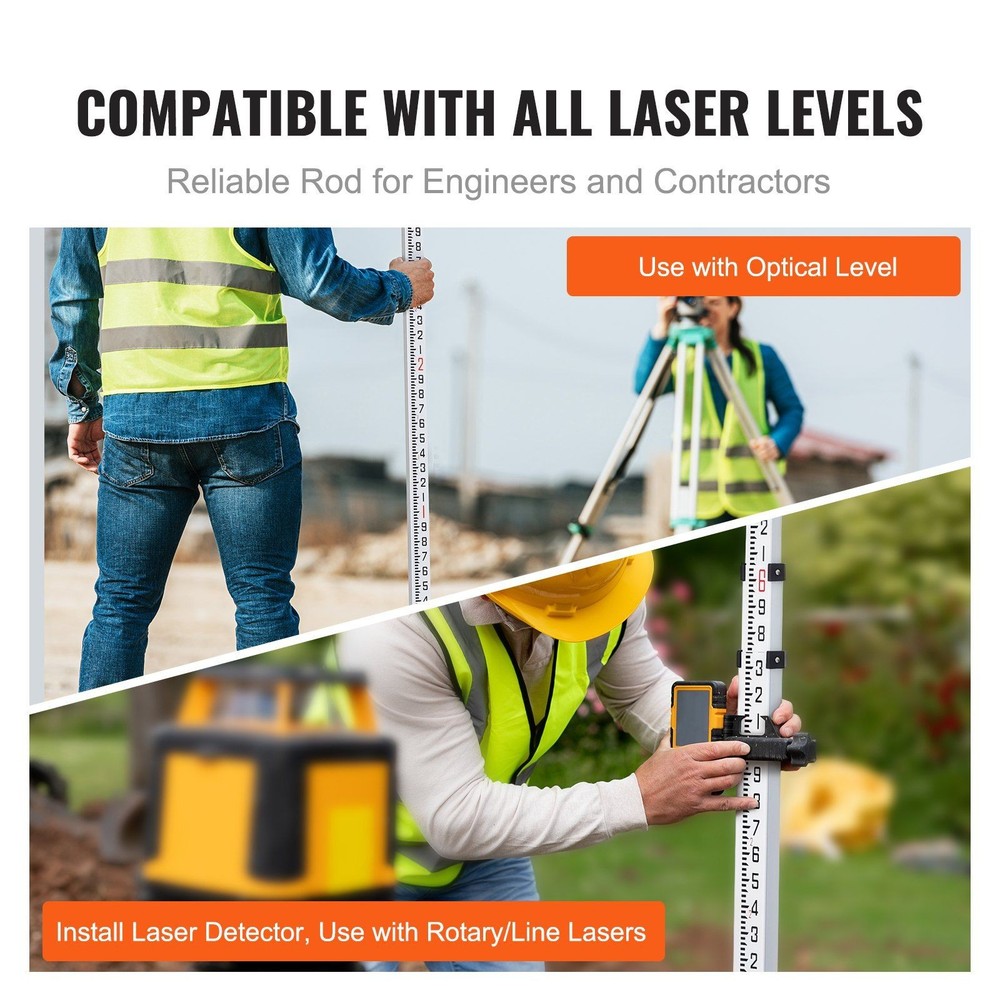 Adjustable Grade Staff 9ft Aluminum with High Visibility Dual Scale