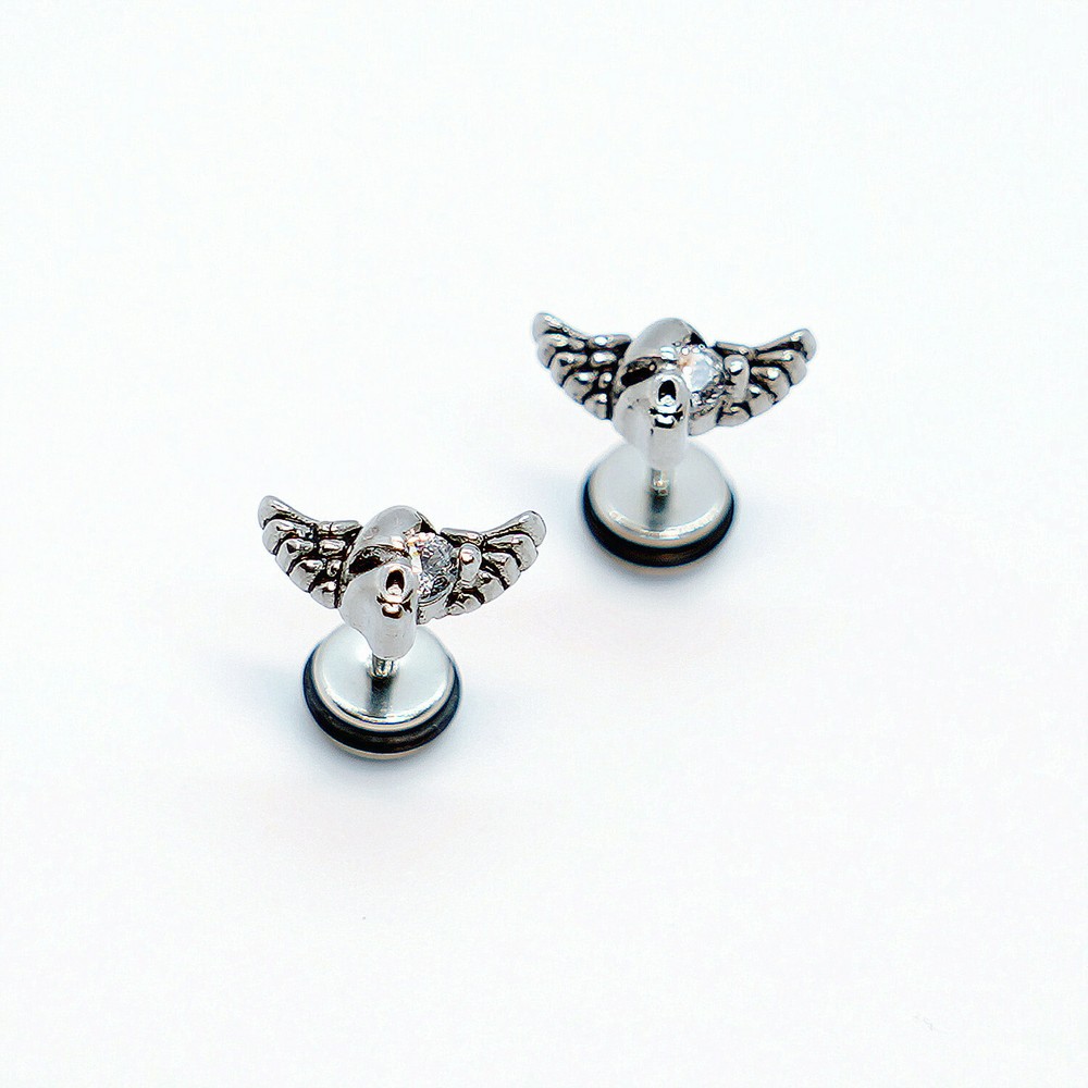 2PCs Stainless Steel CZ Biker Punk Rock Gothic Eagle Face Stud Earrings Piercing