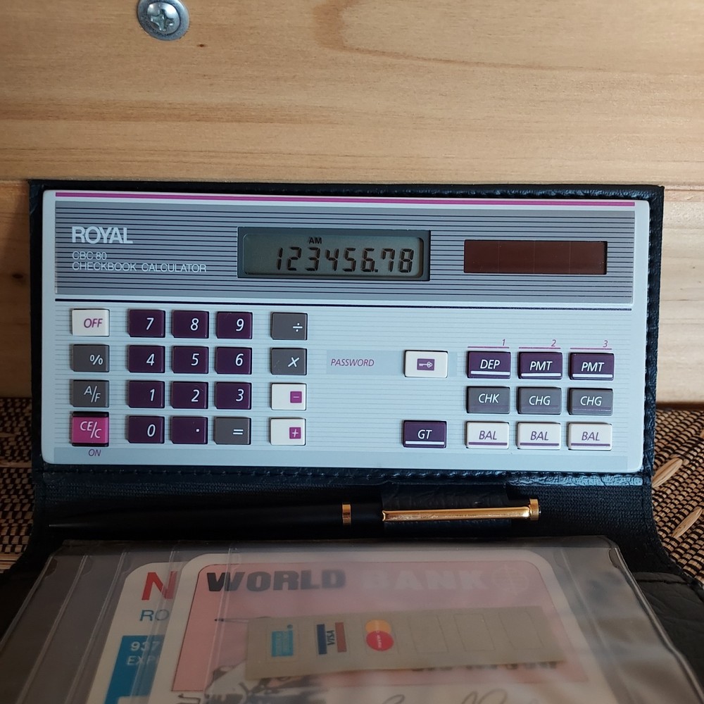 Vintage Royal Electronic Calculator Checkbook CBC 80 Solar Powered