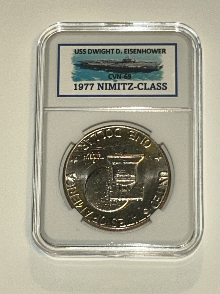 1976-D / IKE DOLLAR - USS EISENHOWER (COMMEMORATIVE KEEPSAKE SLAB) TYPE-2 BU/MS