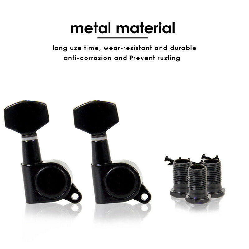 Black 6R Inline Guitar String Tuning Peg Tuner Machine Head Universal Fit USA
