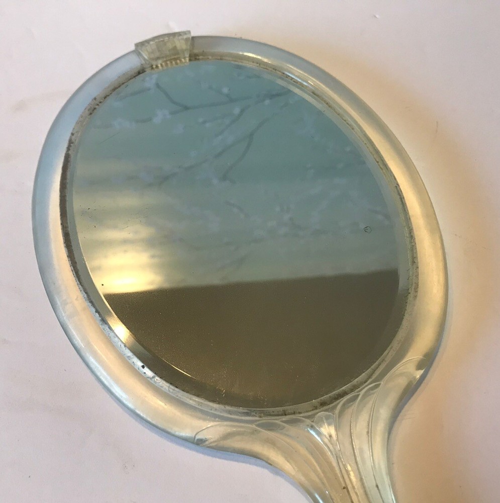 Vintage Lucite Hand Held Vanity Mirror Clear Plastic