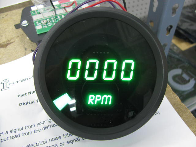 3 3/8" Universal Digital Tachometer Bargraph Gauge Green LED Black Bezel