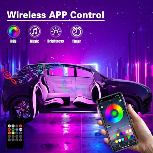 Interior Car Lights with Wireless APP and Remote Control, 5 in 1 RGB Ambient