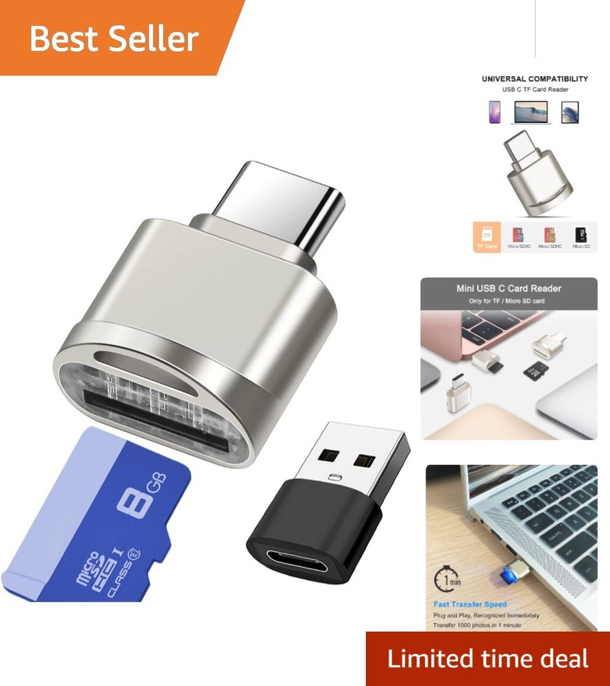 Portable Micro SD Card Reader for Laptops & Smartphones - USB C & USB Adapter