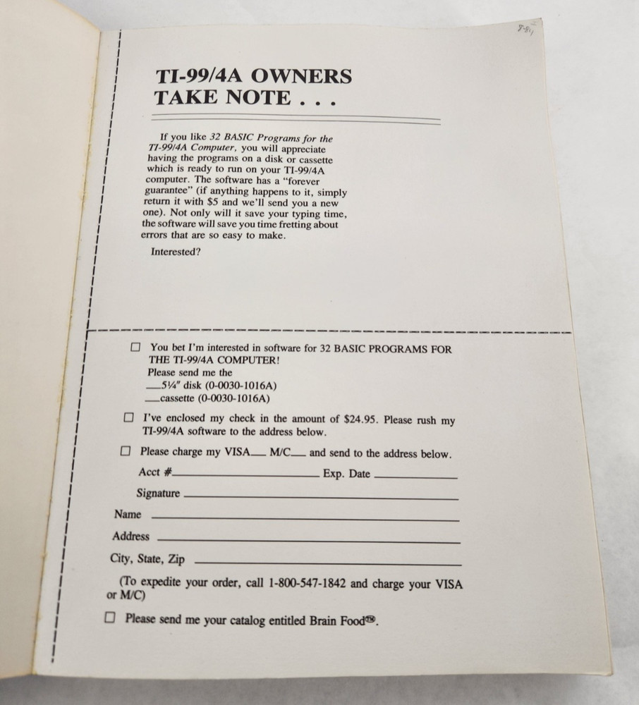 32 Basic Programs for the TI 99/4a Computer: Programs for TI 1984 paperback