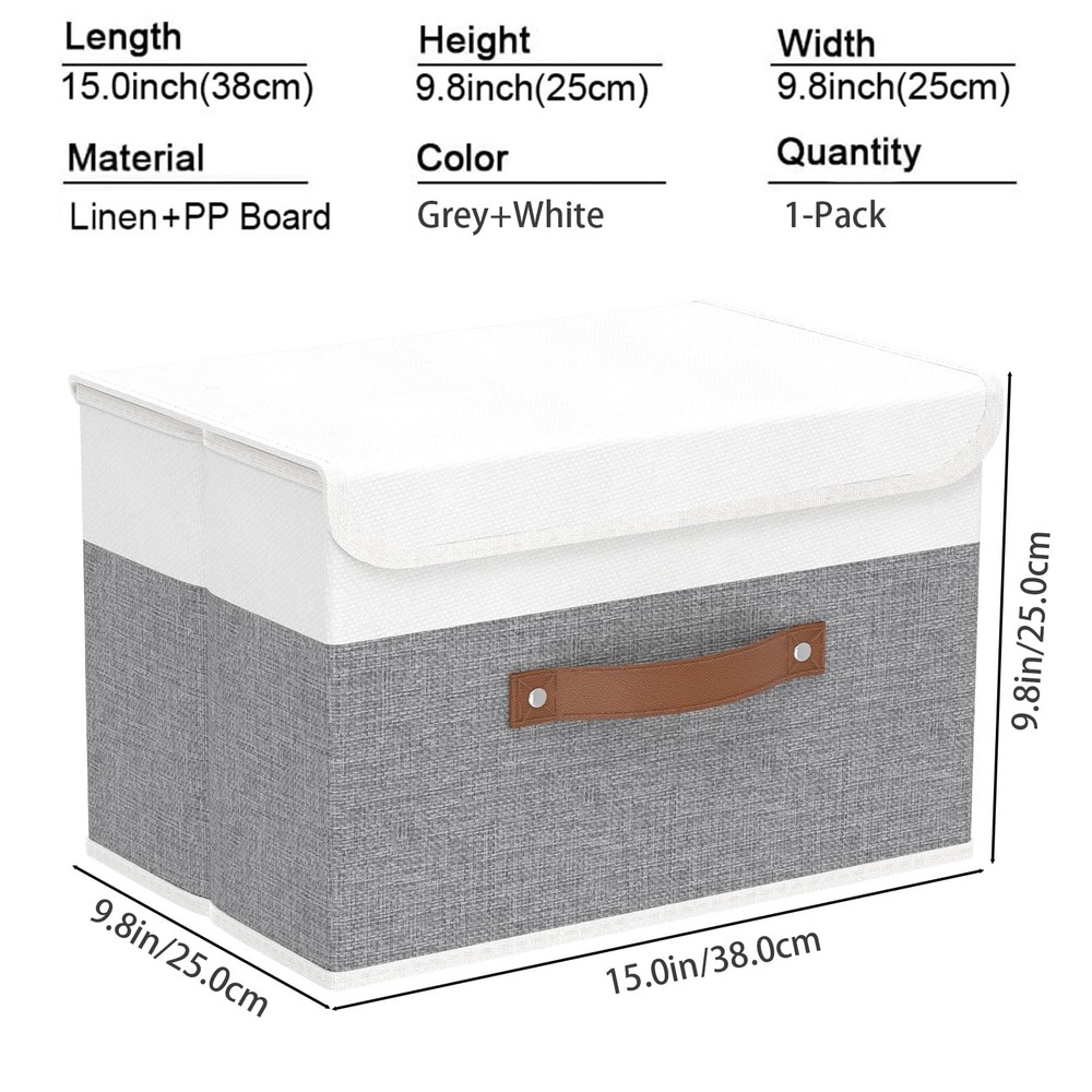 Storage Boxes with Lids, Linen Fabric Bin, Cube Organizer Basket, Washable an...