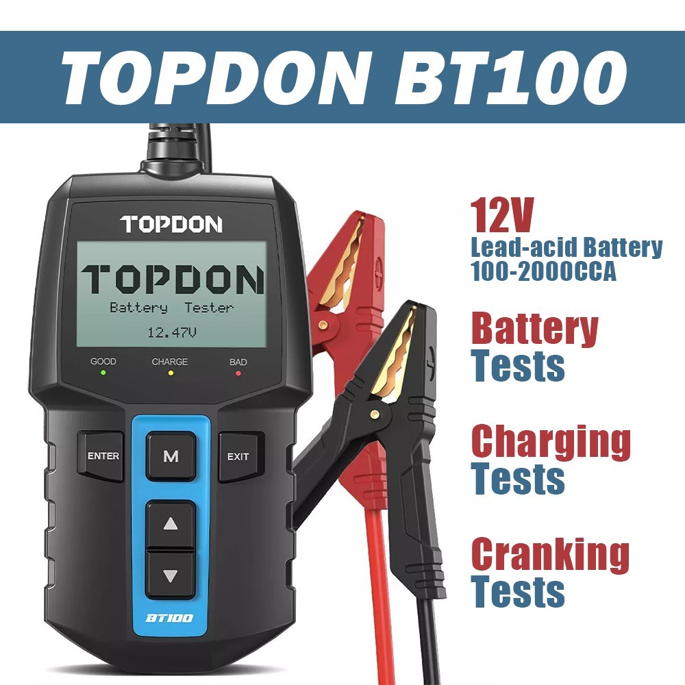 TOPDON BT100 12V Digital Battery Load Tester & Charging System Analyzer