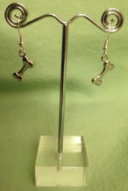 DOG BONE (SOLID) EARRINGS - Pewter with Sterling Silver Ear Wires (or GP) #1