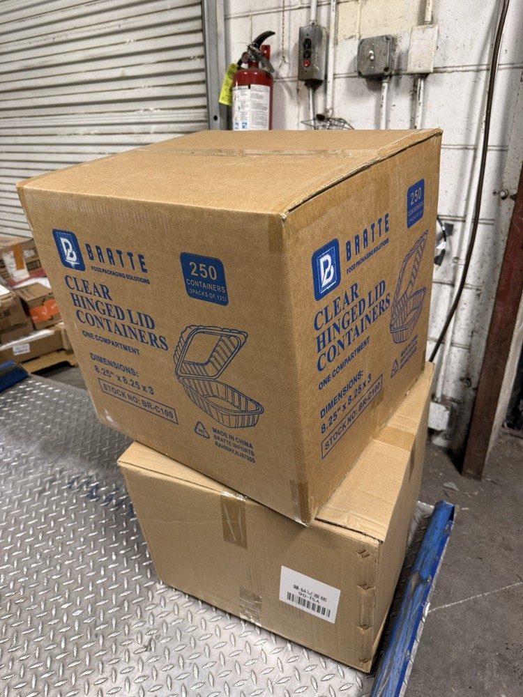 8''x8'' PET Plastic Hinged Containers - 250 ct