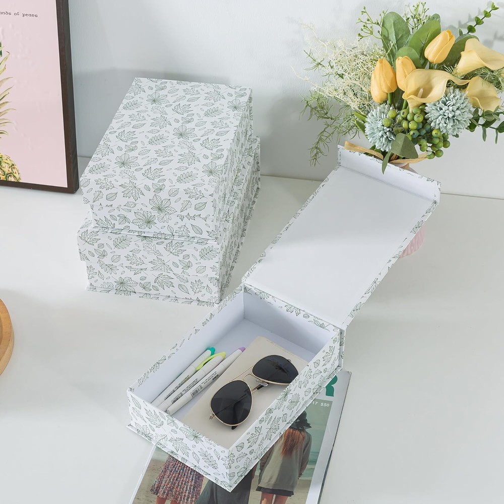 Decorative Cardboard Storage Boxes, Set of 3 Light Green Floral Pattern Keepsake