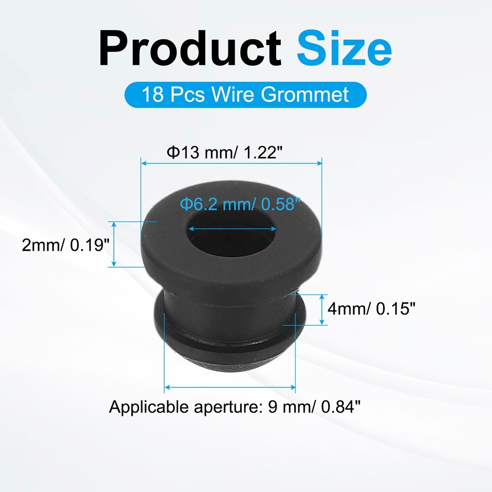 18pcs Wire Grommet, 9mm Mounting Dia Plastic Grommets Cable Hose Snap, Black