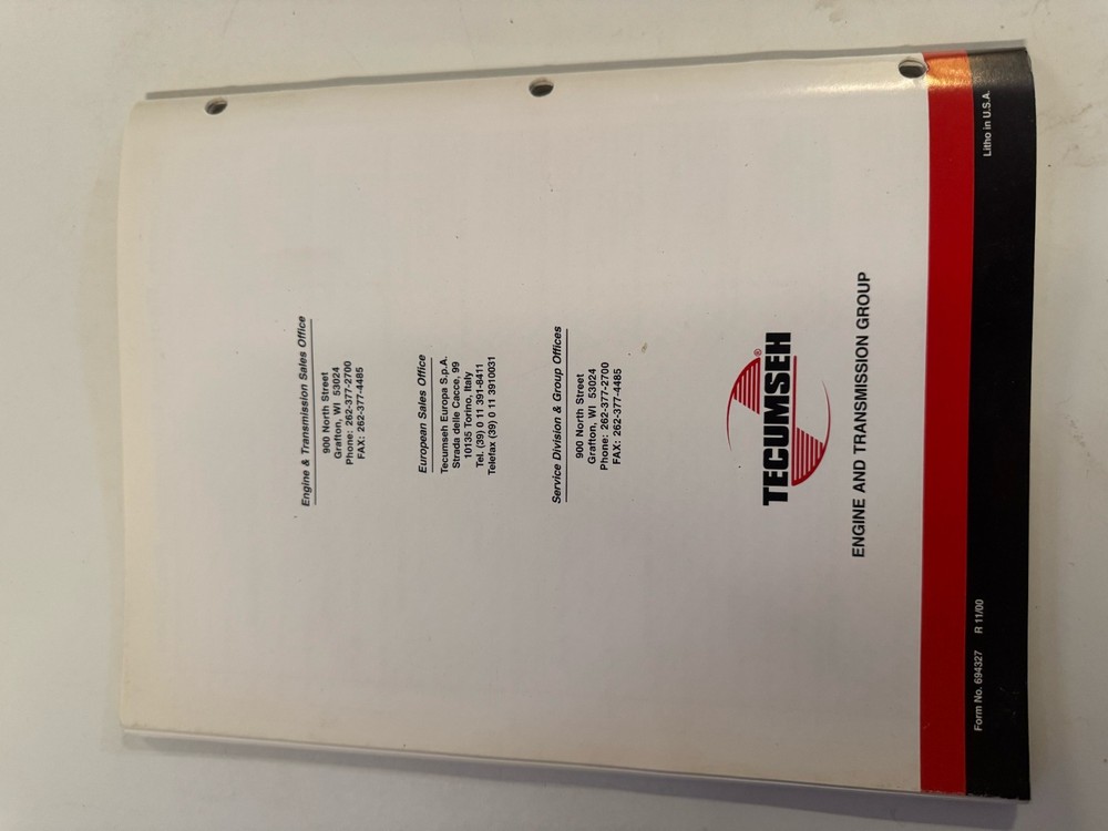 Tecumseh Update 2001 Factory Training Engines