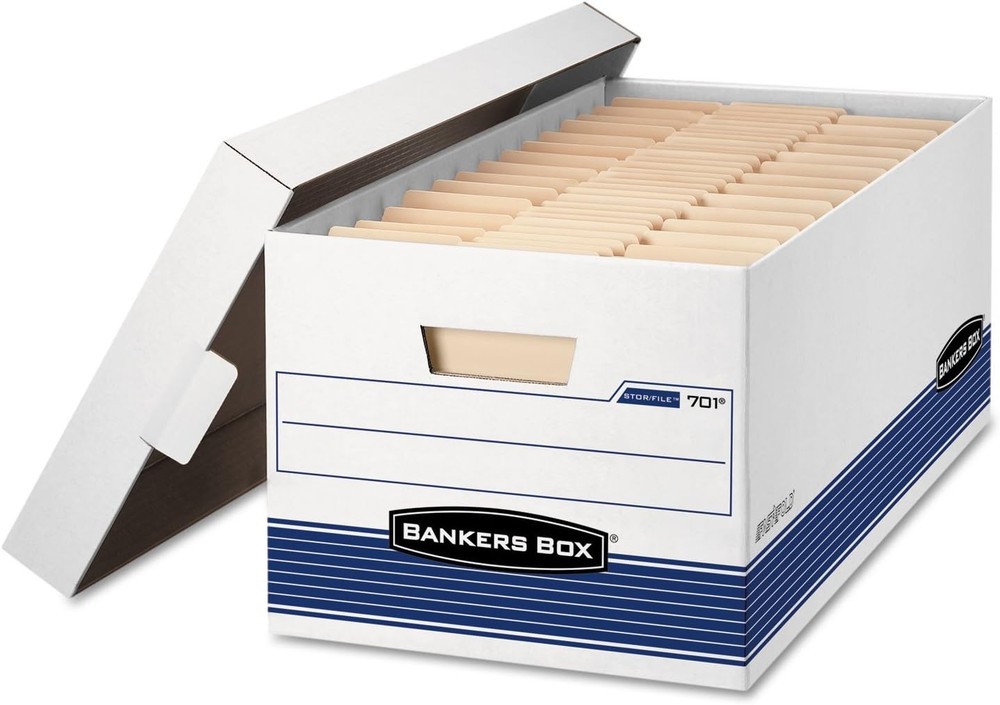 12-Pack Medium Duty File Storage Boxes W/ Lids FastFold Assembly 24 Inch Letter