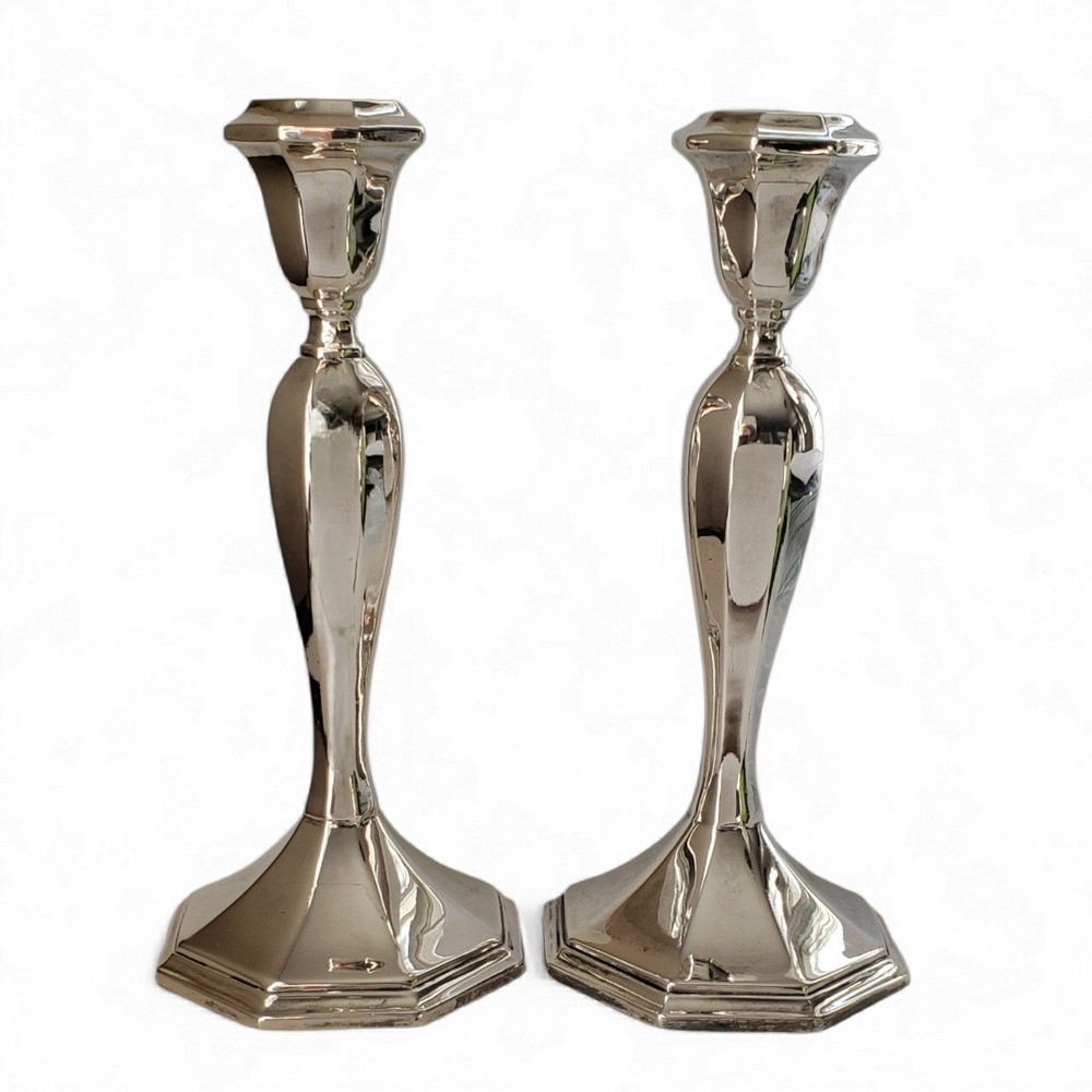 Vintage Wallace Silver Plate Alden Pattern 5010 Candlesticks 8.25" Pair MCM