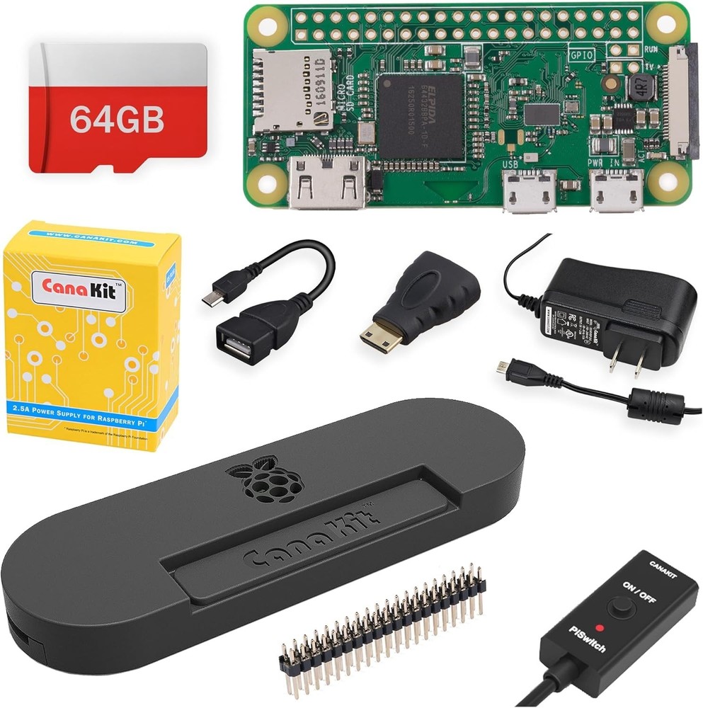 Raspberry Pi Zero W Wireless Starter Kit - Case & 64GB MicroSD Edition