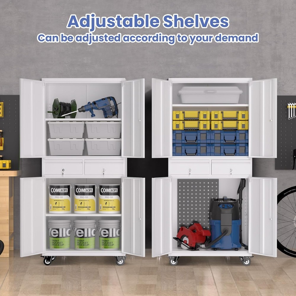 Garage Storage Cabinet Tool Cabinet with Locking Doors and Adjustable Shelves