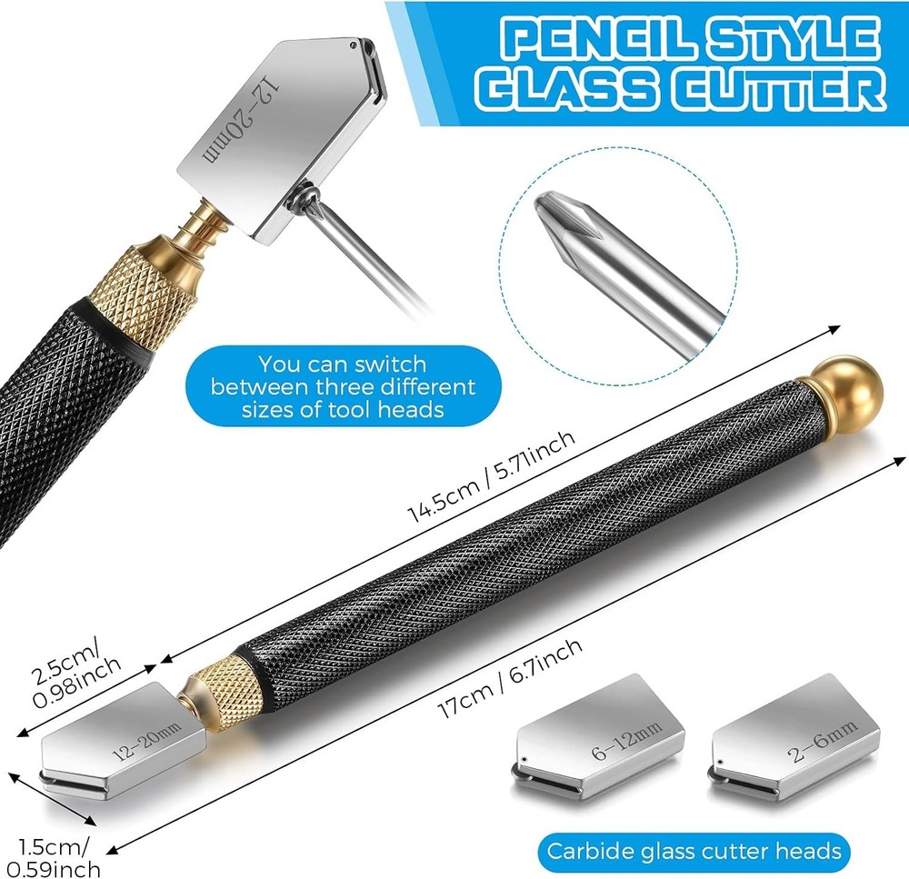 Mudder 6 Pieces Glass Cutter Tool Set Includes Pencil Style Cutting Tool...