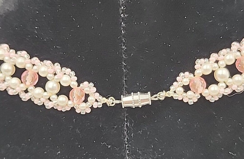 Vintage Pink & White Seed Bead Statement Necklace