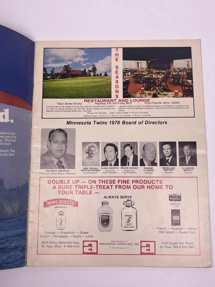 1978 Minnesota Twins Baseball Official Program & Scorecard Vs.