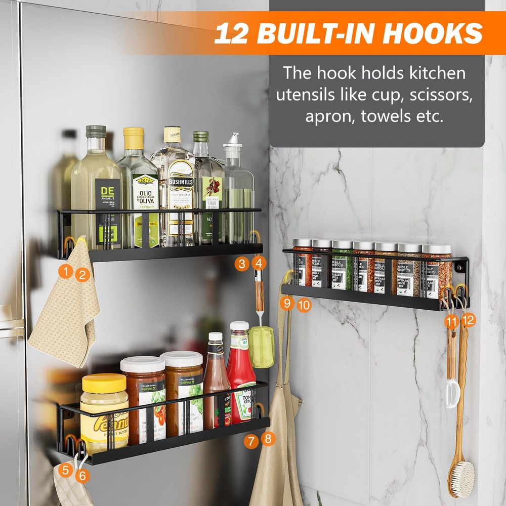 Bunoxea Spice Rack Wall Mounted 3 Pack, Space-Saving 3 Black
