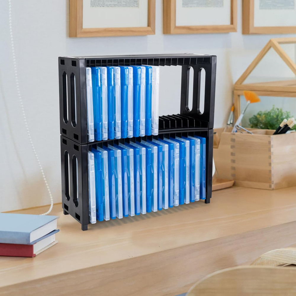 Stackable DVD Storage Rack, 2 Pack, Holds 40 Slim DVD Cases, Organizer