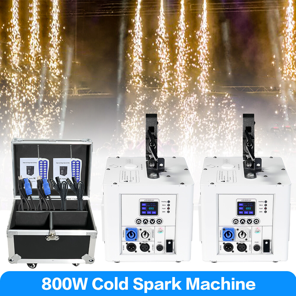 2Packs 800W Cold Spark Machine with Case Waterfall Effect Stage Wedding Events