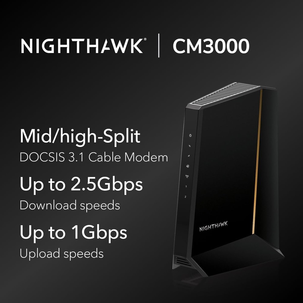 NETGEAR Nighthawk CM3000 DOCSIS 3.1 Mid/high-Split Cable Modem,Black-Refurbished