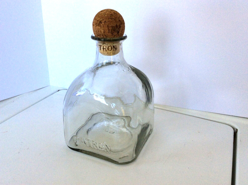 Empty Patron Silver Tequila Bottle with Cork 1.75 L Label Removed
