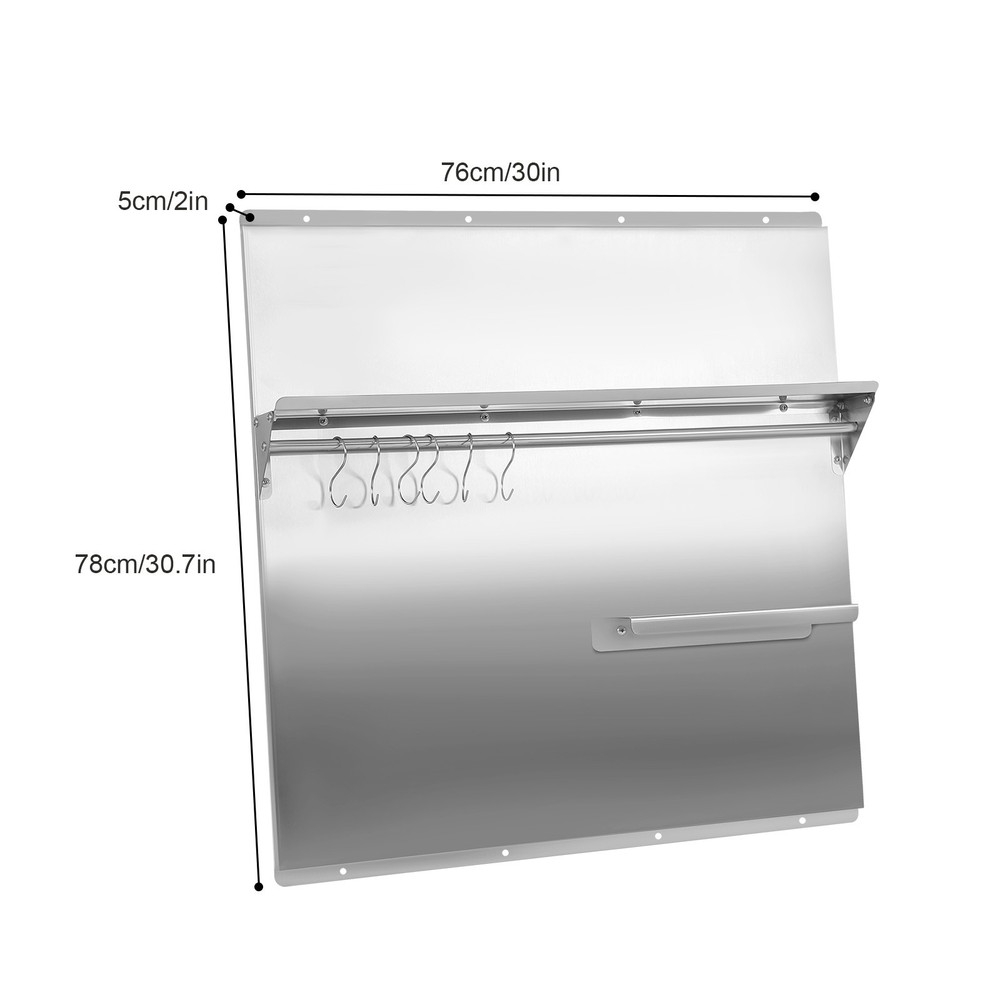 30x30.7" Backsplash Stainless Steel Kitchen Range Hood Wall Tile Shield w/Hooks