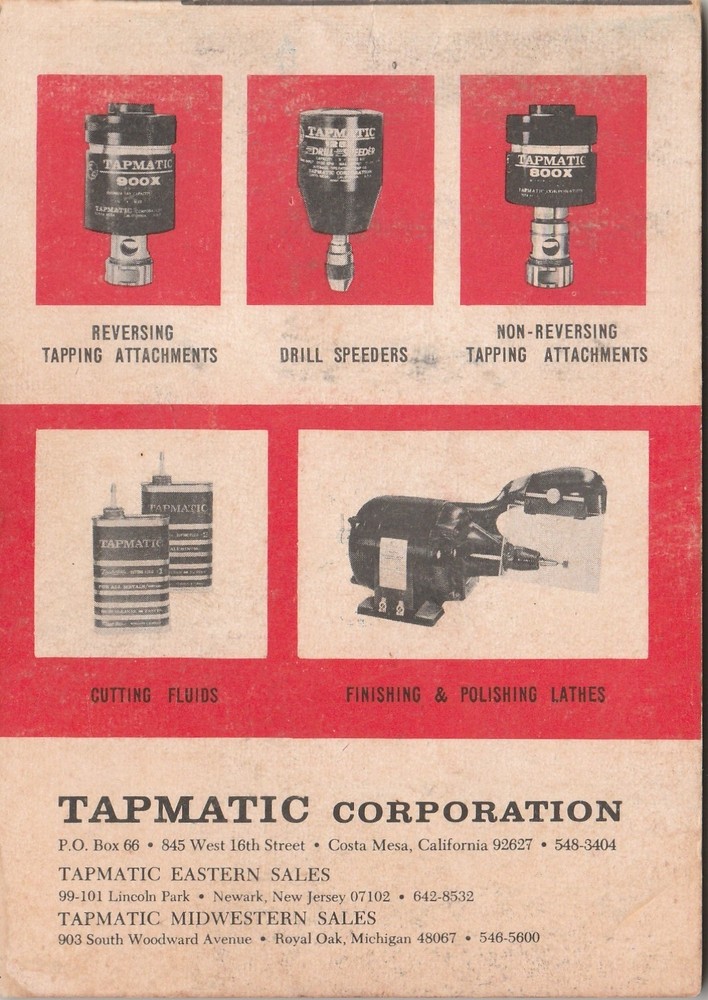 VINTAGE TAPMATIC TAPPING MANNUAL