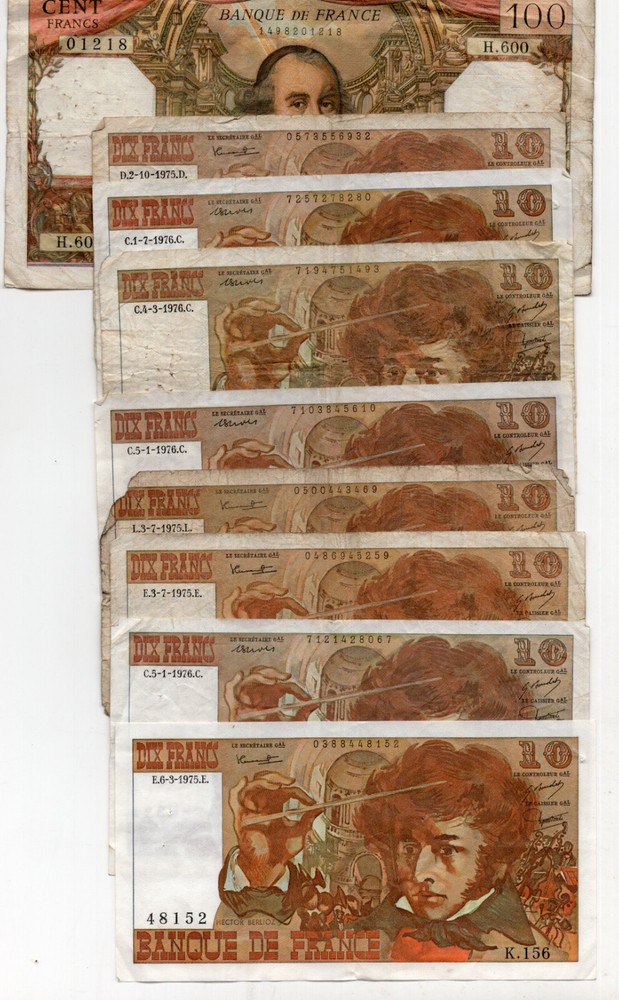 FRANCE LOT 9 NOTES. DIFF DATES. VERY RARE. BARGAIN. 5RW 8ABRL
