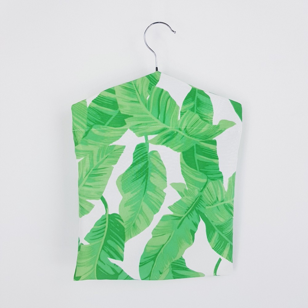 Peg Bag Handmade Bright Green White Leaf Print Lined Laundry Clothes Peg Holder