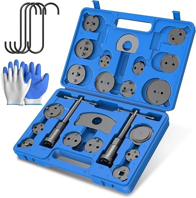 Brake Caliper Compressor Tool Universal Set 28 Piece Kit with Storage Box Hooks