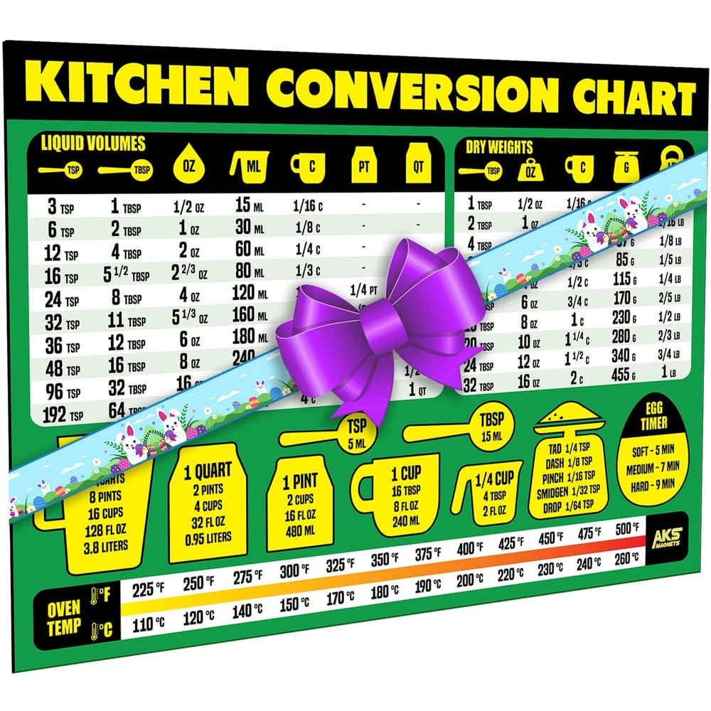 Kitchen Conversion Chart Magnet - Extra Large Easy to Read 11” x 8.5” Measure...