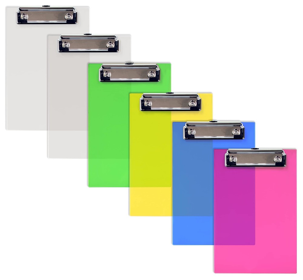Mini Clipboards (6 Pack), Plastic, Low Profile Clips, Assorted Translucent Co...