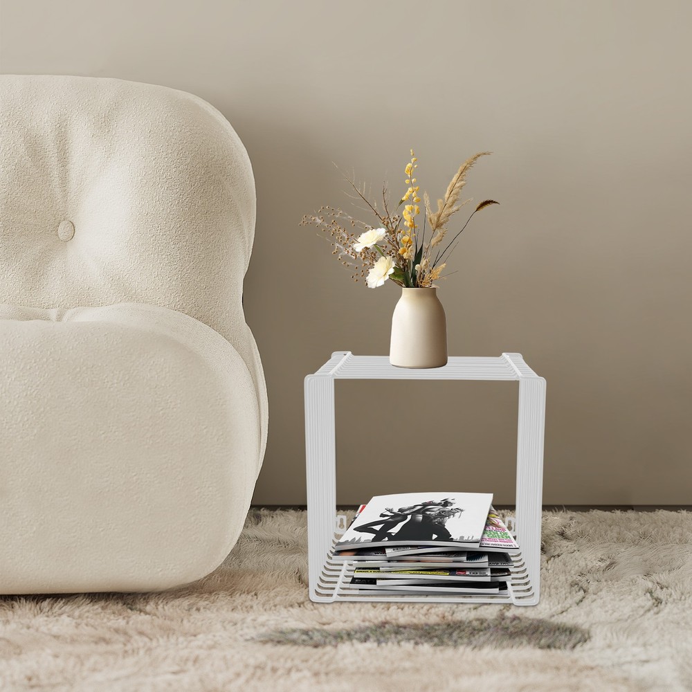 Side Table, Square Geometry Side Table, Linear Metal End Table