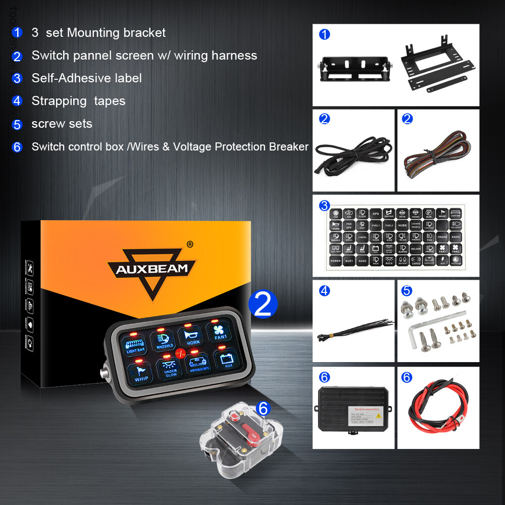Auxbeam 8 Gang Switch Panel BA80 Control Auto Dimmable On-Off Touch Relay System