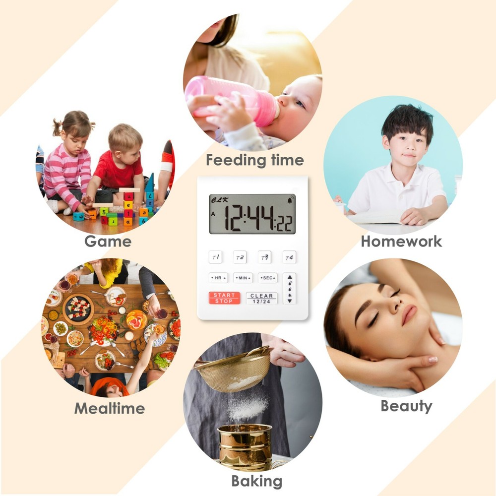 LCD Digital 4-channel Timer 12/24H Clock Countdown Volume Control Multi-scene