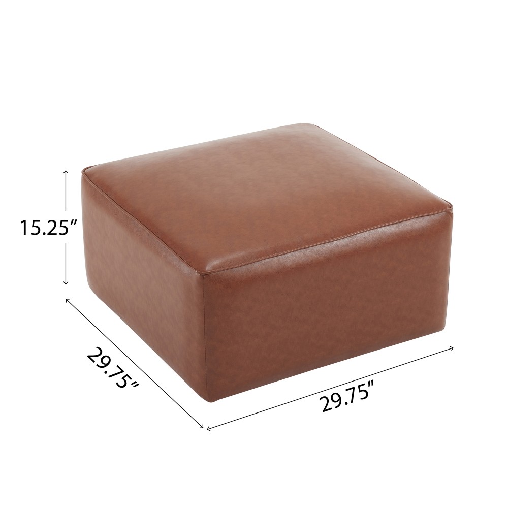 Upholstered Square PU Leather Ottoman,Black