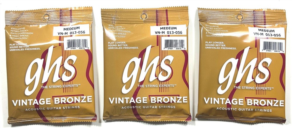 GHS Guitar Strings 3 Sets Acoustic Medium 13-56 Vintage Bronze