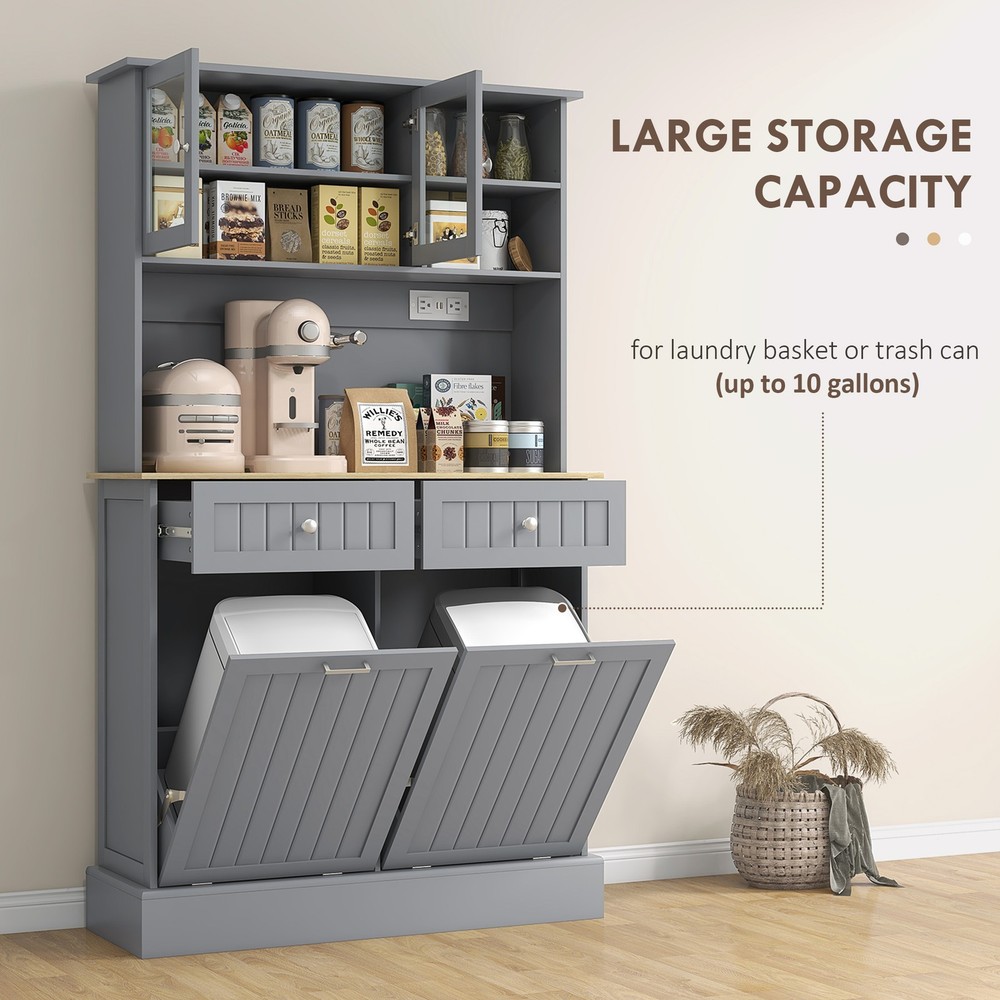 68" Kitchen Pantry Storage Cabinet with Charging Station