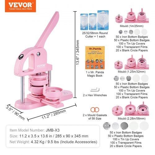 3IN1 Button Maker 1125228 inch253258mm Pin Maker 300pcs Button