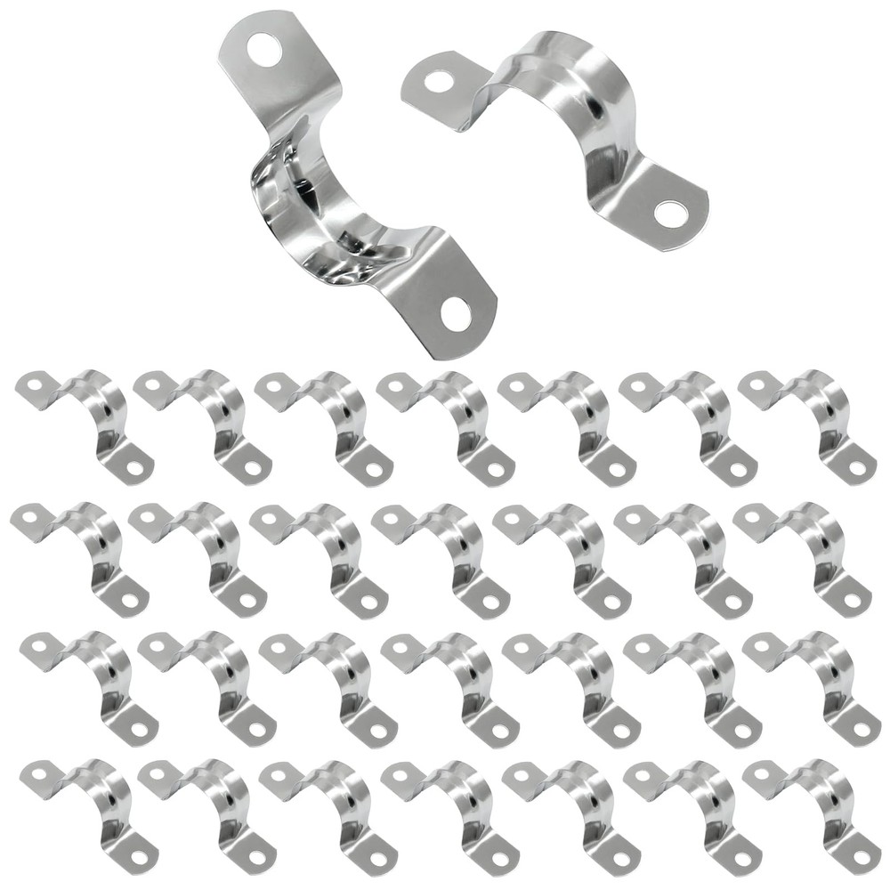 Hordion 30Pcs 1" Two Hole Strap U Bracket, M25 Rigid Pipe Stainless