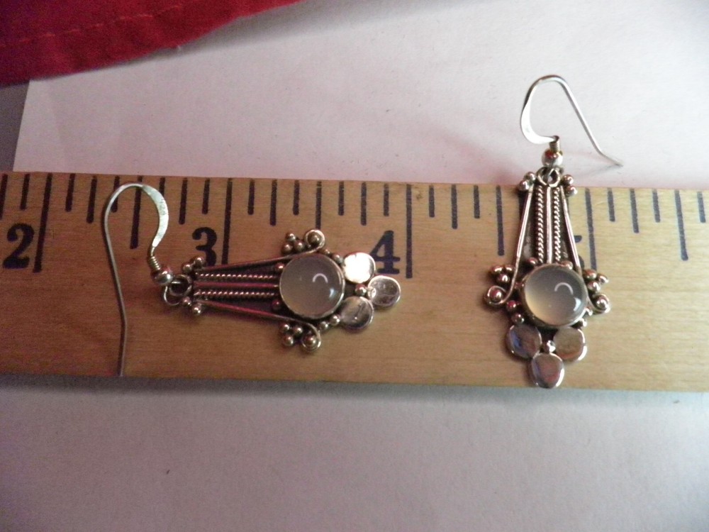 Artisan White Gemstone 1.25” Dangle Drop Earrings 925 Sterling 9.4g E4601