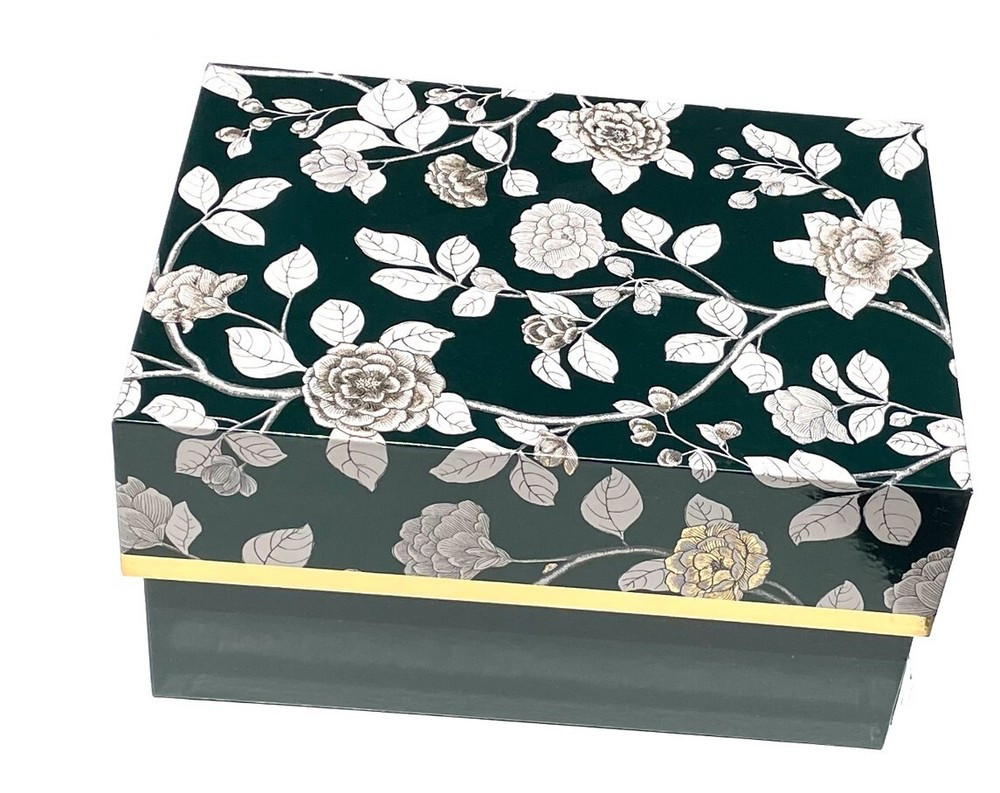 Dwell Studios Vintage Medium Gift Box Storage Gold Floral Design 9.8"x7"x5"