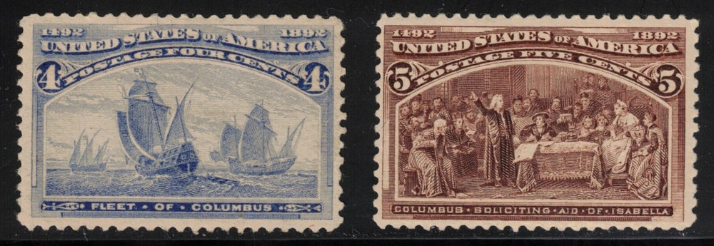 US Stamps Scott # 233 & Scott # 234 Columbian Exposition Issues - Mint OG H