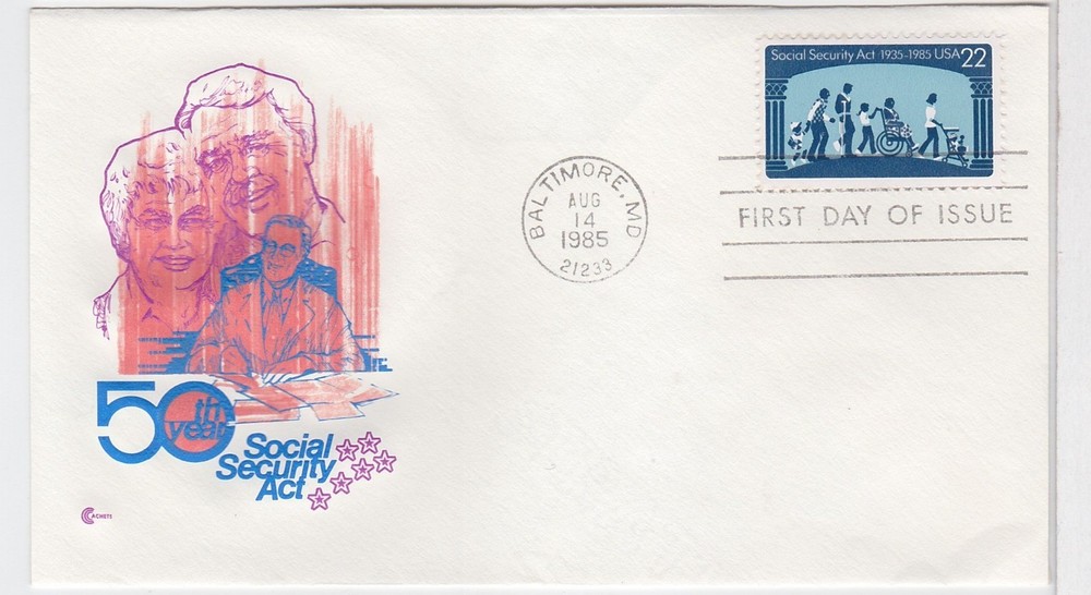 TurtlesTradingPost- Social Security Act- 1985 #2153- FDC- Cachet Craft