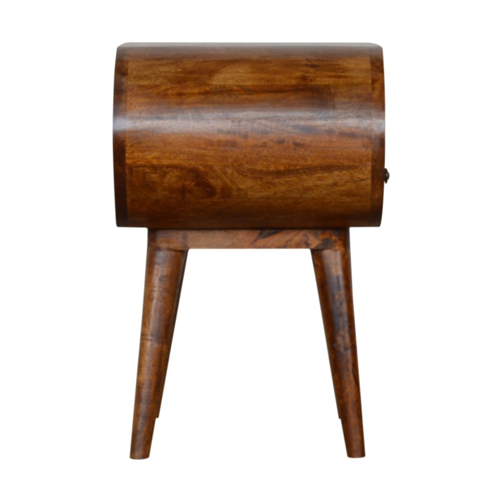 Chestnut Solid Wood Nightstand, Circular Open Bedside Table, 1 Drawer, Mango